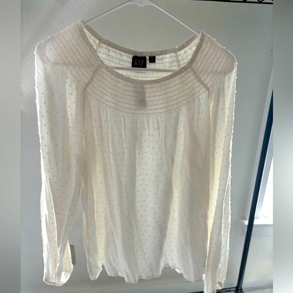 Gap White Dotted Swiss Blouse, S